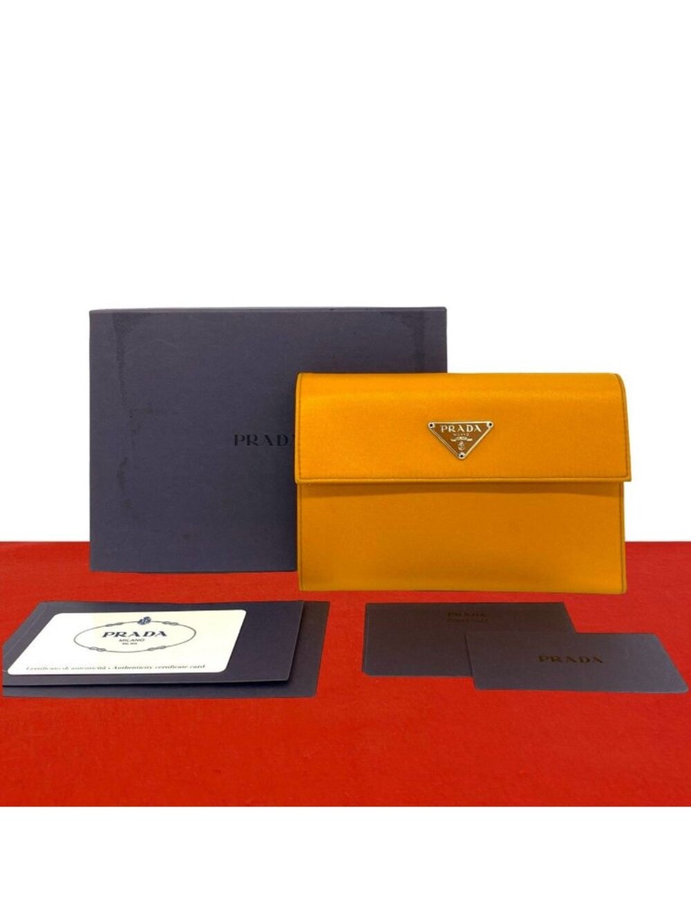 Prada Nylon Bifold Wallet Card Case Coin Purse Orange